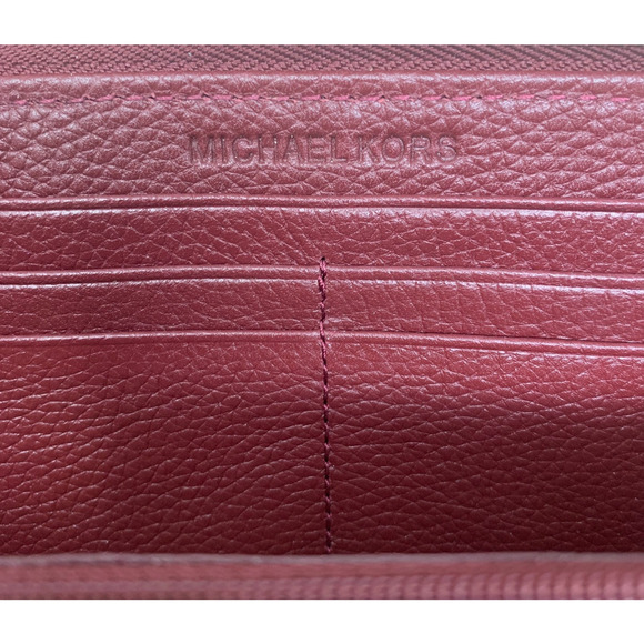 Michael Kors Burgundy Wine Pebbled Leather Zip Around Continental Wallet - Picture 6 of 8